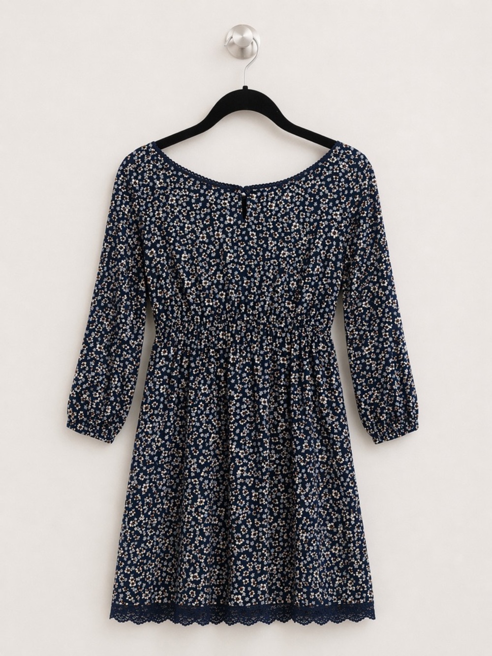 Y2K Wet Seal Ditsy Floral Mini Dress Small Blue Long Sleeve Open Back Boho